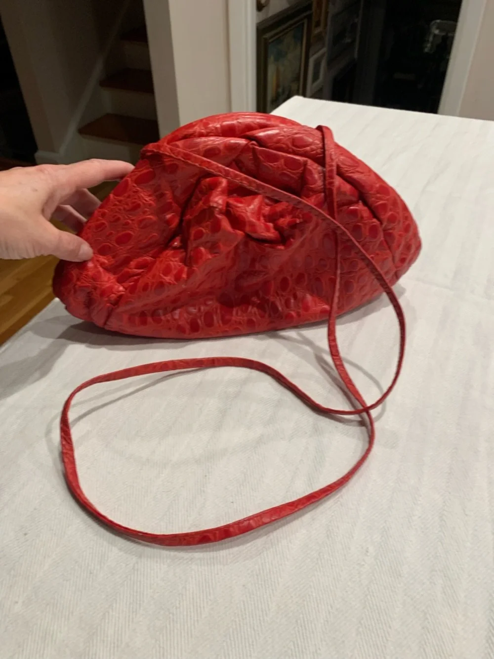 Vintage Red Embossed Soft Clutch The Pouch Bag Clutch Handbag